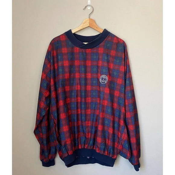 VINTAGE Bruce Clark Men's Size Large Golf Rain Plaid Pullover Windbreaker Jacket - Picture 1 of 16